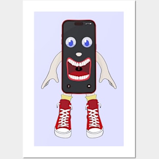 Smartphone with huge mouth wearing sneakers Posters and Art